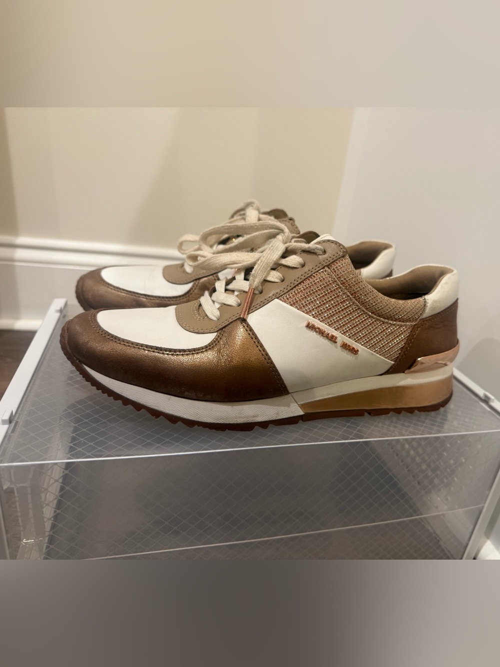 Michael Kors Bronze, White & Tan Low-Top Sneakers